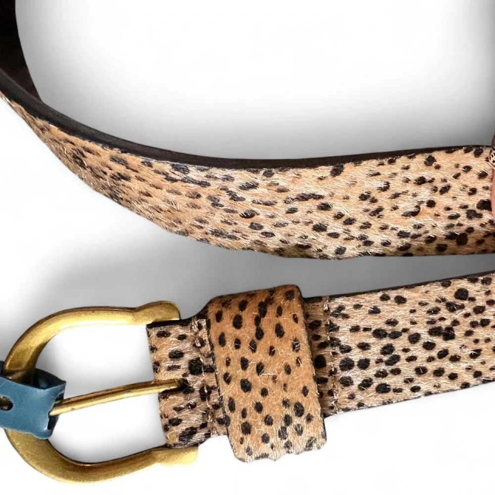 Universal Thread animal print faux hide hair fur belt with gold buckle 46